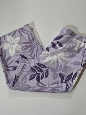 Alfred Dunner High Rise Pants Womens 10P Stretch Waist Purple White Floral Print
